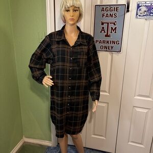 Spoon Jeans Plaid Button-Up Shirt Dress